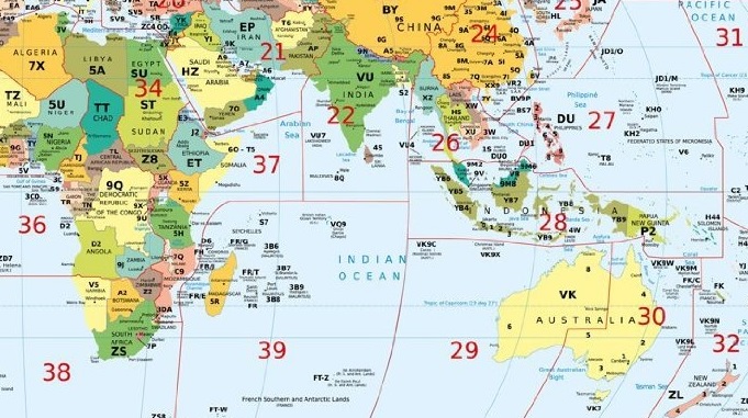 24 x 36 Ham Radio Weltkarte 2020 Ausgabe mit der DXCC Länderliste. 
